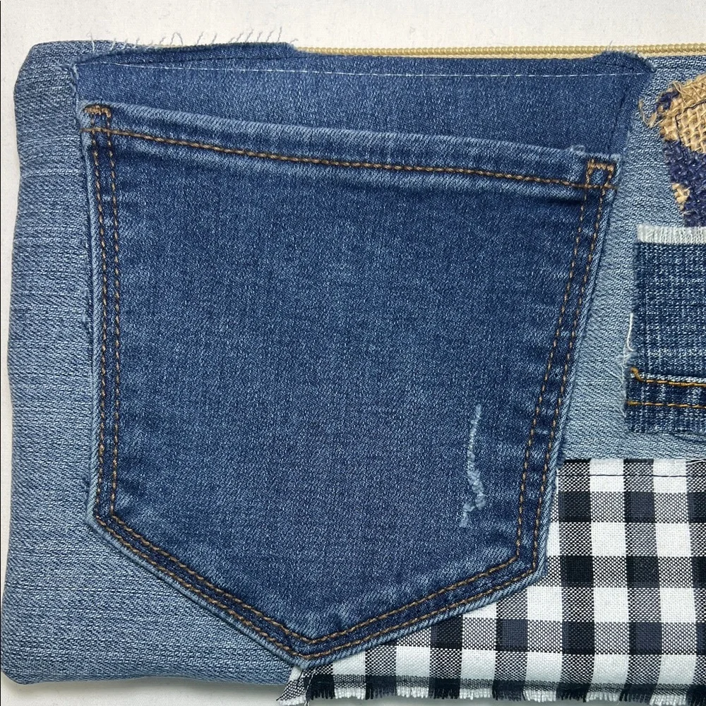 Handmade Blue and Tan Patchwork Clutch - Picture 5 of 7